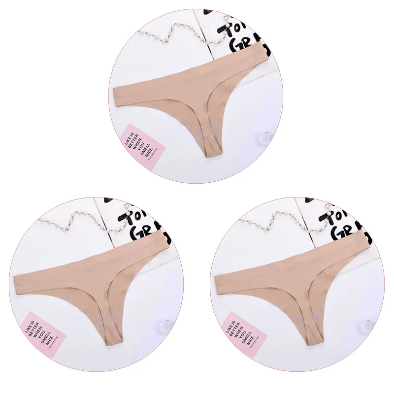 3Pcs-Apricot 3 шт./компл. Бесшовные женские стринги Ice Silk большой Размеры Для женщин Трусы-стринги женские сексуальные трусики, шортики, Для женщин сексуальное нижнее белье - Цвет: 3Pcs-Apricot