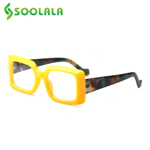 SOOLALA Small Square Anti Blue Light Reading Glasses For Women Candy Color Wide Arms Presbyopia Glasses Magnifier For Reading