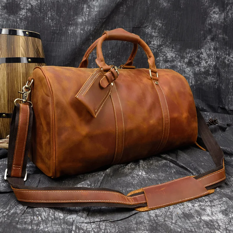 Extra Large Men Genuine Leather Travel Bag Vintage Crazy Horse Leather Man Travel Duffel Real Leather Luggage Weekend Bags Male