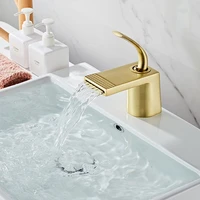 bathroom basin faucets brass sink mixer tap hot cold lavatory crane single handle waterfall faucet free shipping goldblack