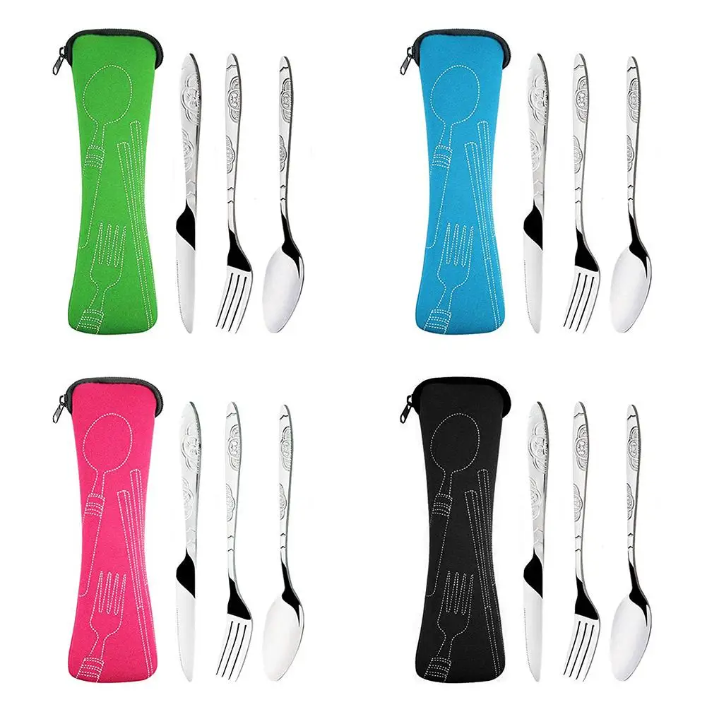 

3/8Pcs/set Stainless Steel Dinner Set Portable Travel Camping Cutlery Tableware Set Dinnerware Case Flatware Kit With Cloth Bag