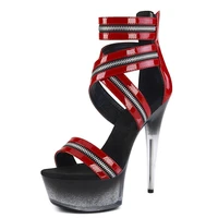 15cm open toe zip gladiator high stripper heels platform sandals pole dance shoes sexy fetish party women nightclub model dress