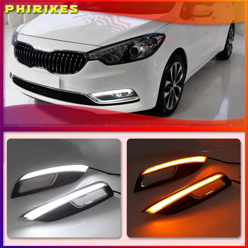 2Pcs LED Daytime Running Light For Kia K3 Cerato 2013 2014 2015 2016 Turn Signal Relay 12V Car DRL Fog Lamp Decoration