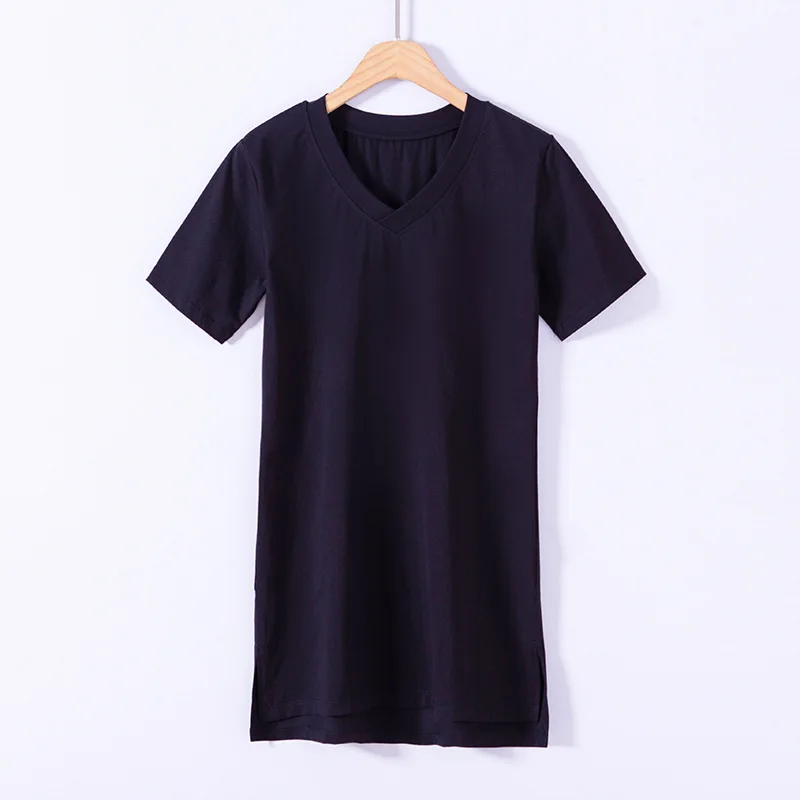 

Korean Short Sleeve T-Shirt women's middle long round neck solid color versatile fit comfortable cotton base shirt 2123