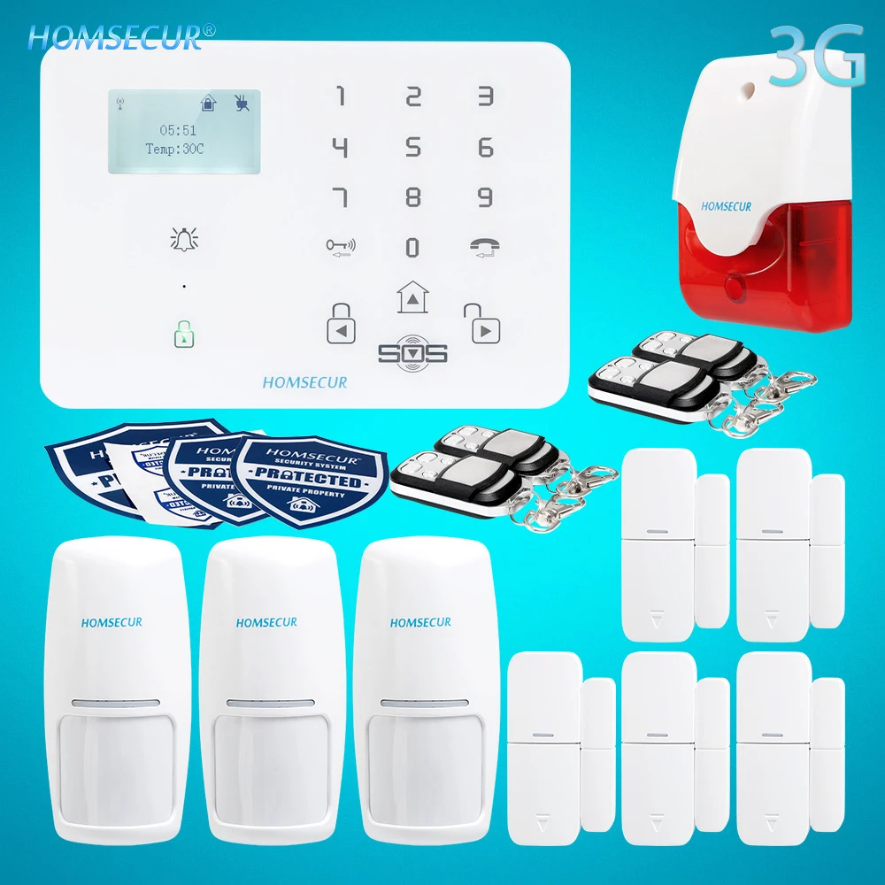 

HOMSECUR беспроводный и проводной WCDMA-3G/GSM домашняя система охранной сигнализации с сенсорным экраном Панель