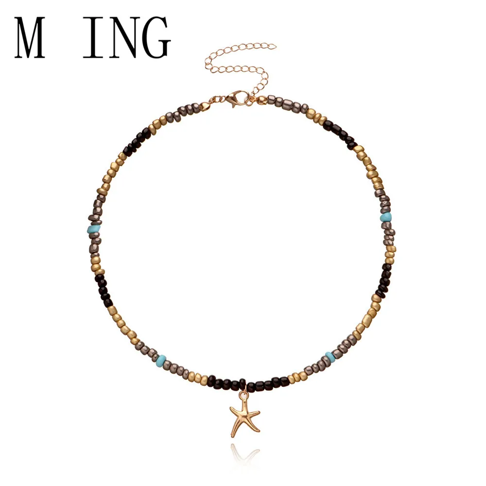 Женское винтажное ожерелье чокер MLING из золотого сплава с разноцветными бусинами