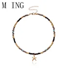 Женское винтажное ожерелье-чокер MLING, ожерелье из золотого сплава с разноцветными бусинами, бабочками, морской звездой