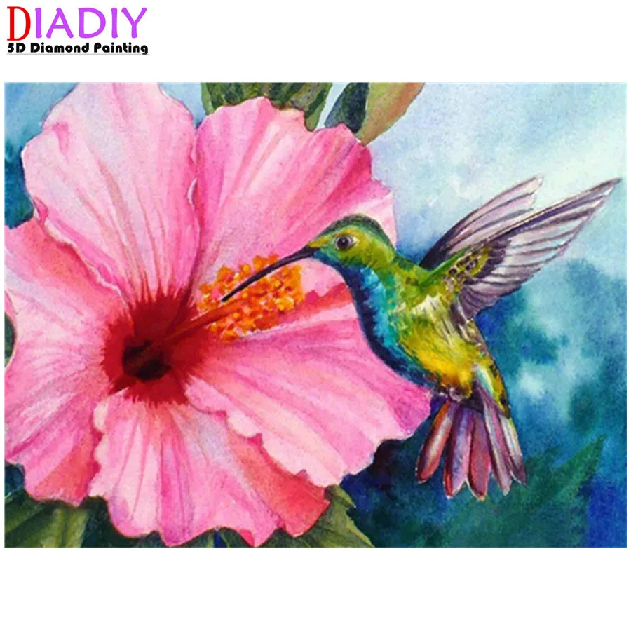 

Diamond Painting 5D DIY Animal Diamond Embroidery Full Square Hummingbird Picture Mosaic Flower Rhinestone Home Decor