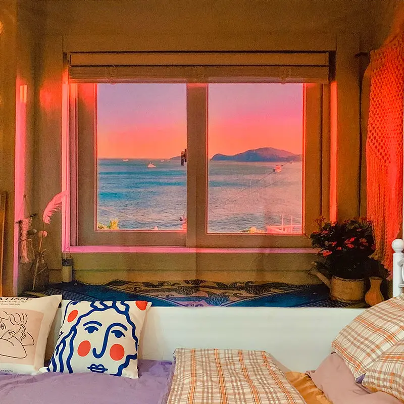 

INS подвесная настенная ткань закат светящиеся окна гобелен пейзаж тканевый фон для комнаты спальни прикроватные украшения гобелены