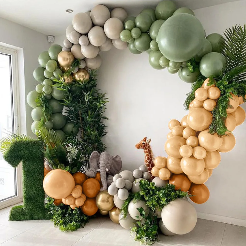 

155pcs/lot Vintage green Orange brown Latex Balloons Garland Arch Kit Rustic Wedding Backdrop Baby Shower Birthday Party Decor
