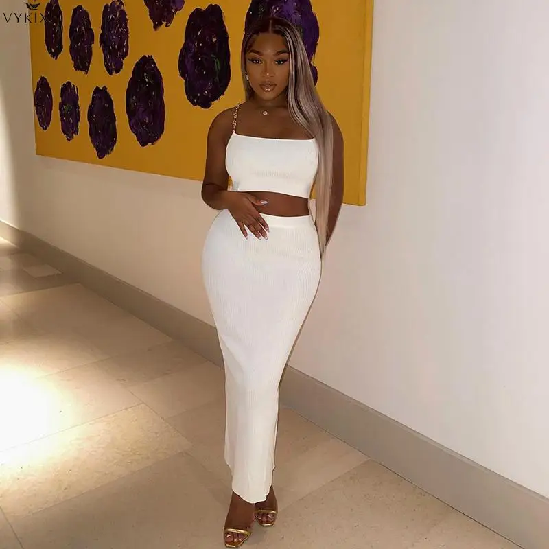 

Женский комплект из двух предметов, однотонный укороченный топ без рукавов, с металлической вставкой, комплект из двух предметов, осень 2021