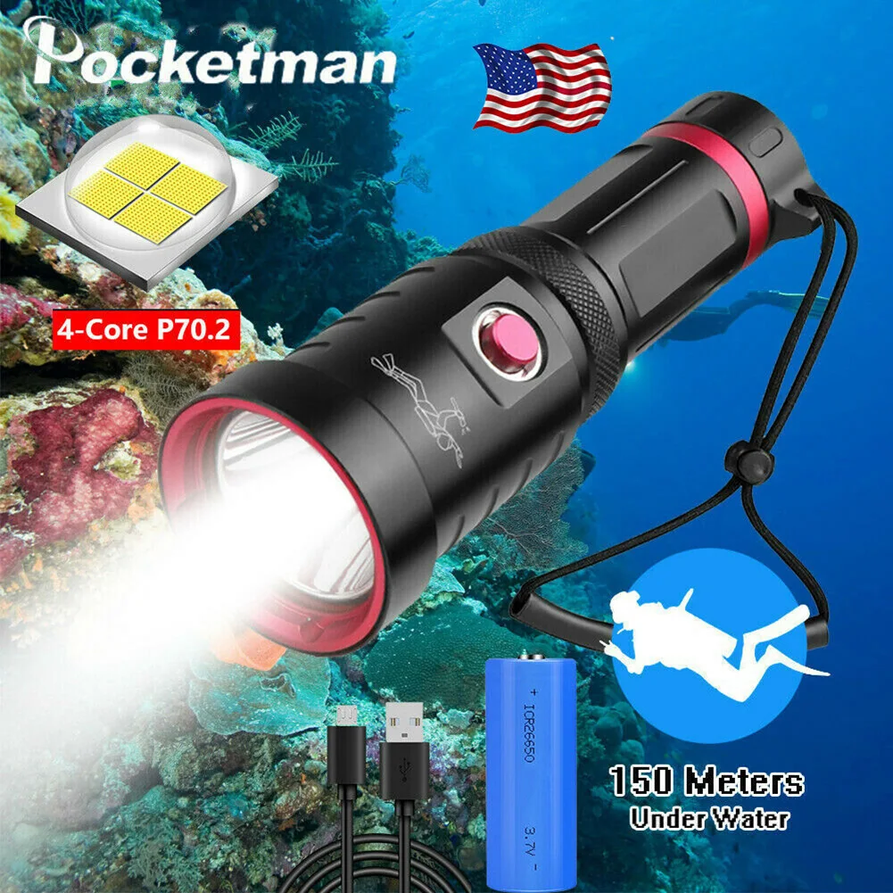 

NEW Professional Diving flashlight XHP70 High Power Led Torch 18650 Underwater Lamps Waterproof IPX8 Rechargeable Diving Light
