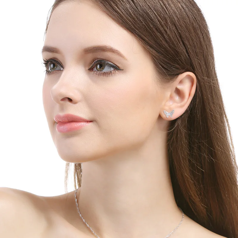 

Jellystory New Butterfly Shaped Stud Earrings for Women 925 Sterling Silver Wedding Engagement Party Fashion Fine Jewellery gift