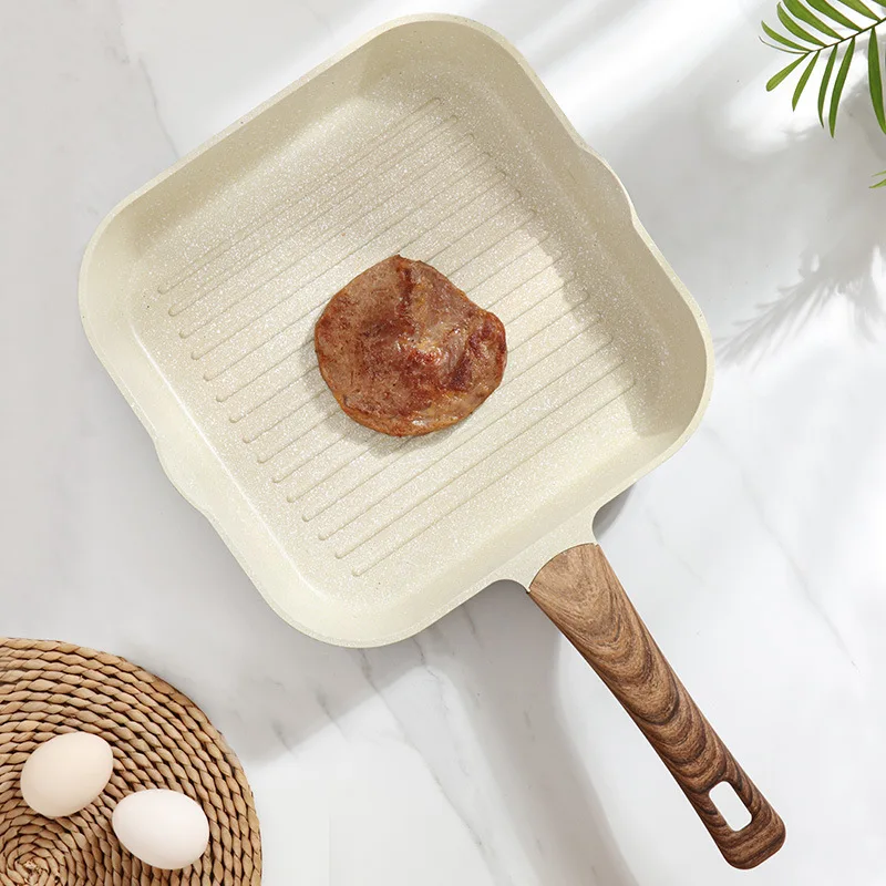 

Сковорода для стейка с антипригарным покрытием из медицинского камня для домашней кухни, квадратная форма с деревянным покрытием жаврони и...