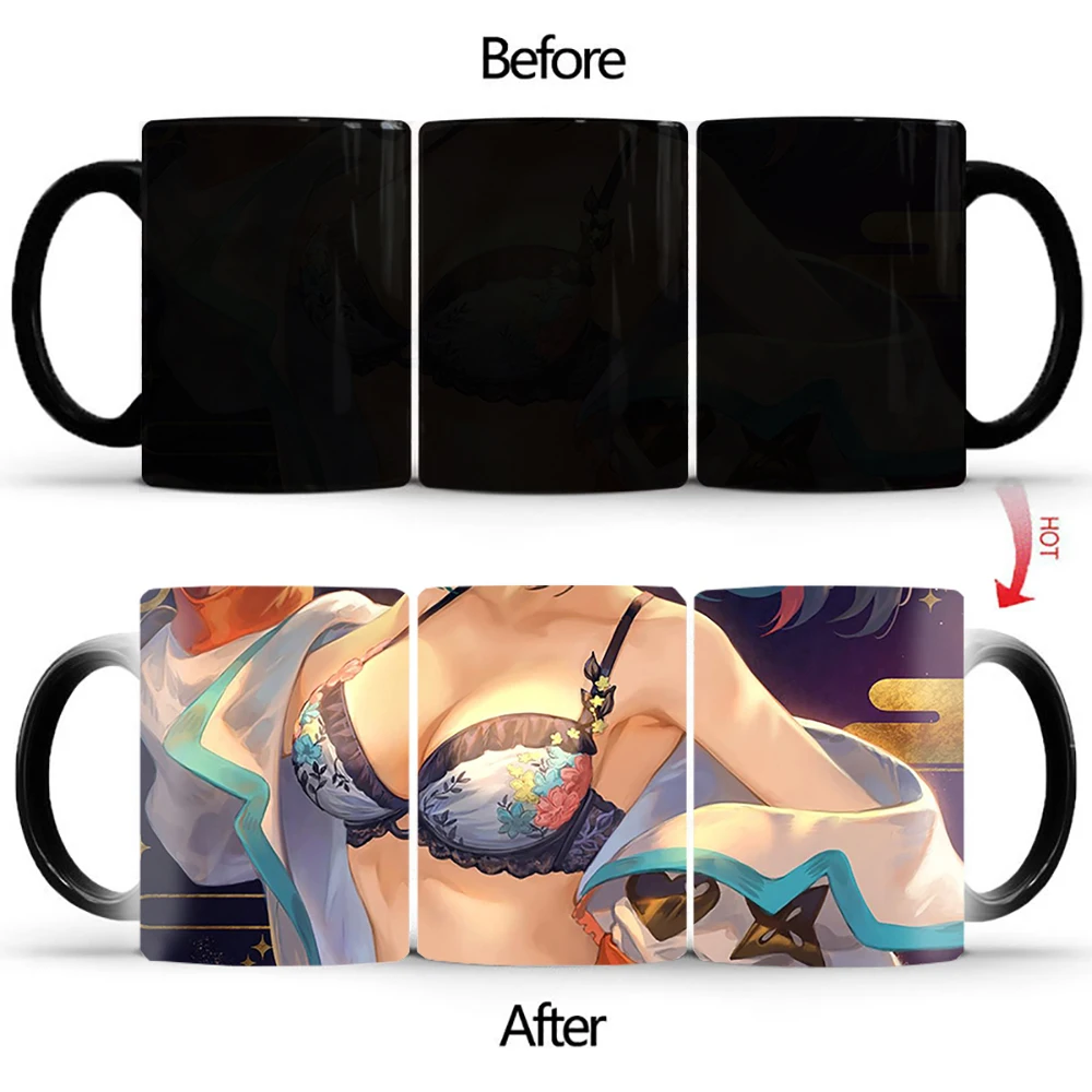 

Beautiful chest Cup BSKT-209 Hot Reaction Coffee Cup Creative Color Changing Ceramic Magic Tea Milk Coffee Mug Funny Gift