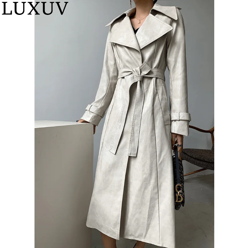 LUXUV Women's Windbreaker PU Long Trench Coat Jacket Overcoat Female Outwear Fashion Clothing Hoodie Cardigan Blouse Comfort enlarge