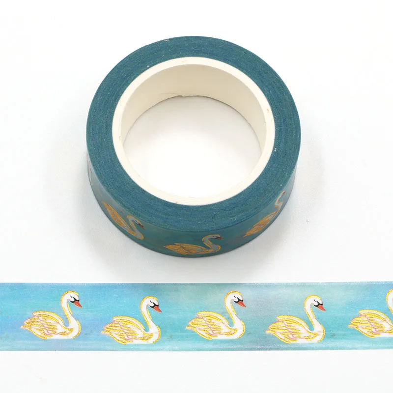 

1PC 15MM*10M Foil Blue lake Swan Decorative Washi Tape Scrapbooking Masking Tape School Office Supply washi tape
