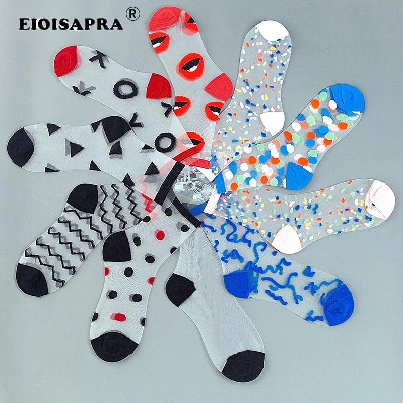 Носки женские в Корейском стиле тонкие Асимметричные прозрачные летние модные