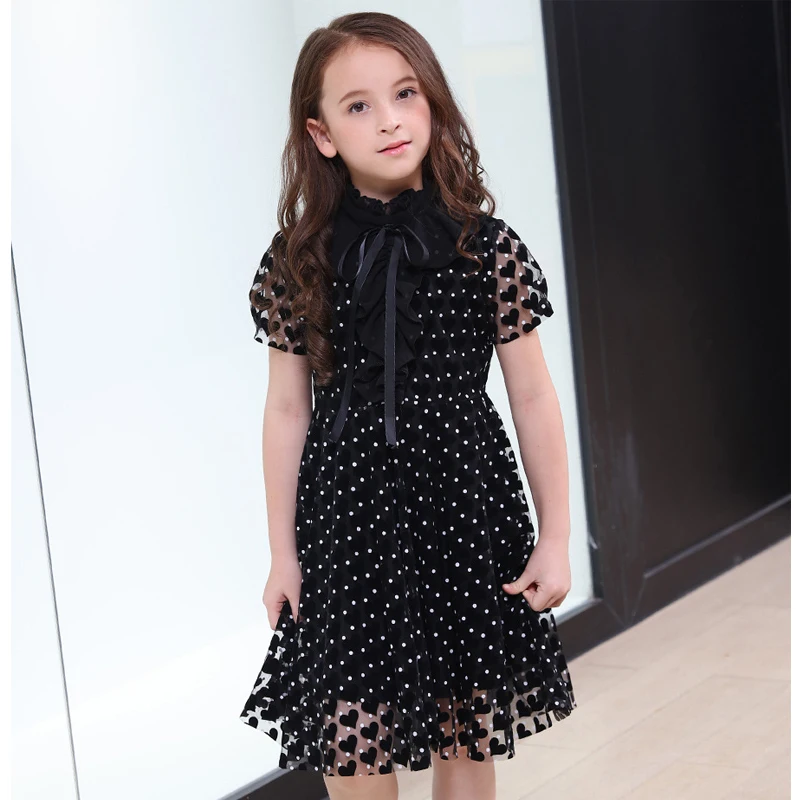 

Girls Dress Summer Flare Sleeve Chiffon Black Dress for Students Junior Girl 8 9 10 11 12 14 years Casual Teenage Girls Clothes