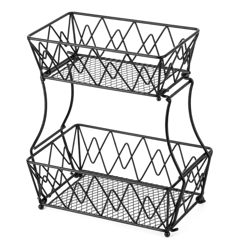 

2 Tier Fruit Basket Detachable Bread Display Stand Storage Holder Kitchen Vegetable Drain Rack Wrought Iron Fruit Basket