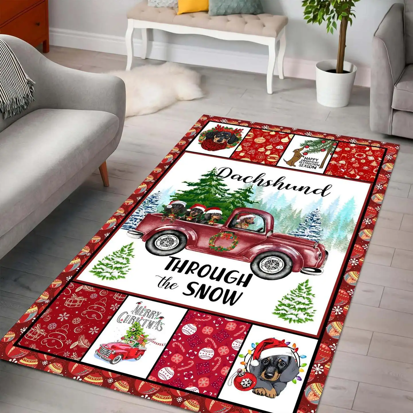 Christmas Red Truck Snowy Cardinals Living 3D Printed Rugs Mat Anti-slip Large Rug Carpet Home Decoration Tapete Peludo | Дом и сад