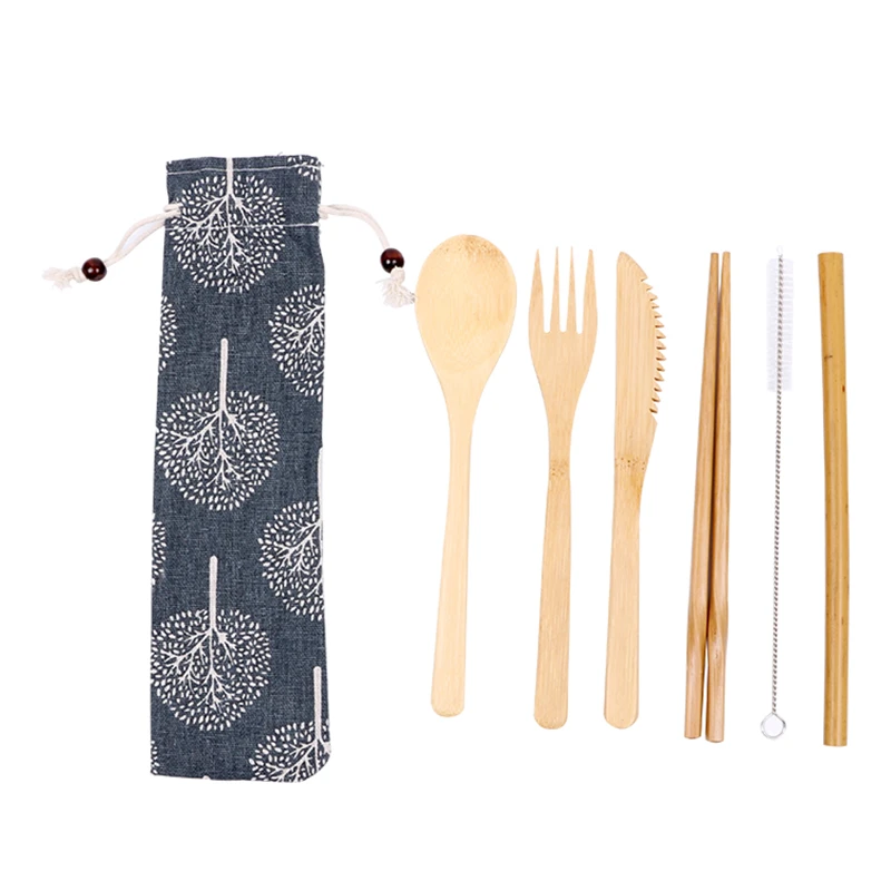 Бамбук дорожные столовые приборы многоразовый бамбуковый Набор ножей включают в