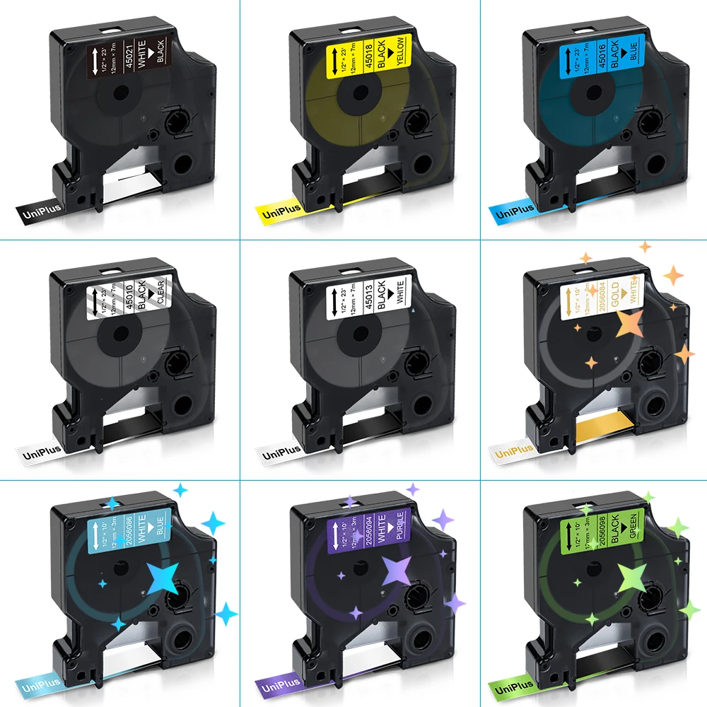 UniPlus 6PK 45013 45010 совместимый лента Dymo D1 запечатанных лент 12 мм для производитель