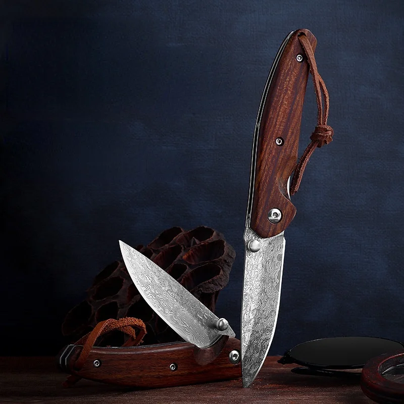 Дамасский карманный складной нож для самообороны уличный мини портативный