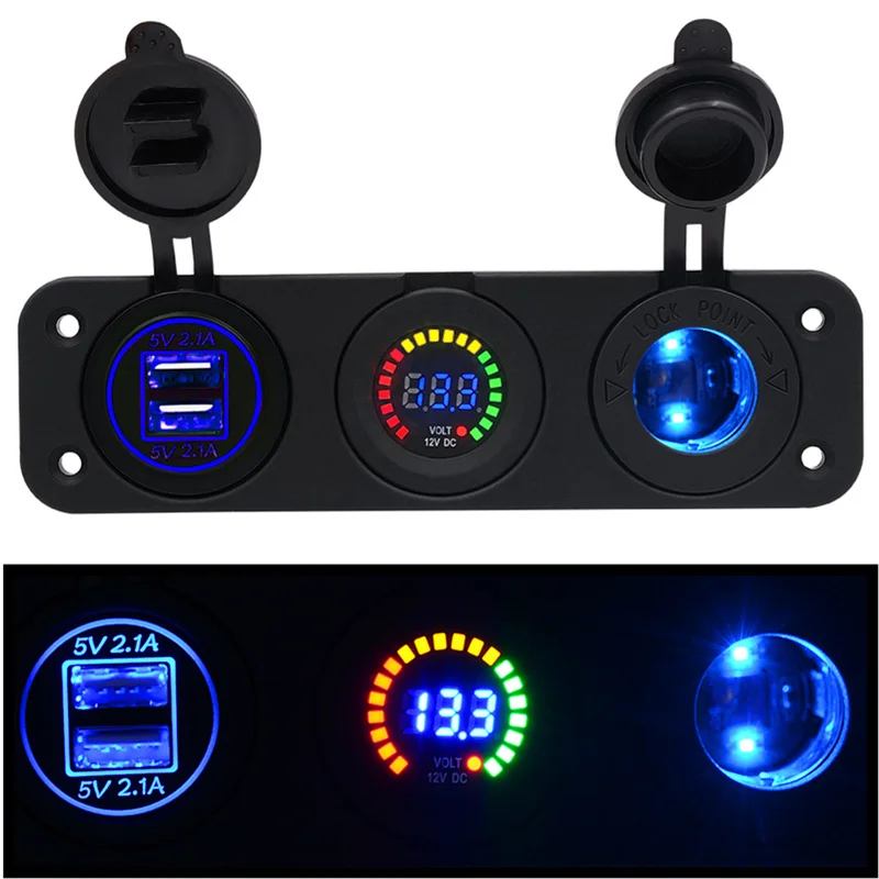 

Car Color Screen Voltmeter Auto Cigarette Lighter Holder With Light Yacht Boat Motorcycle 4.2A Dual USB Mobile Phone Charger