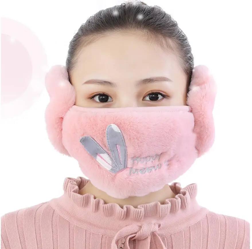 Cute girls winter warm masks Ear protect lady's anti-pollution mouth mask Cycling Wearing Earmuff Windproof Mask women Anti-Dust