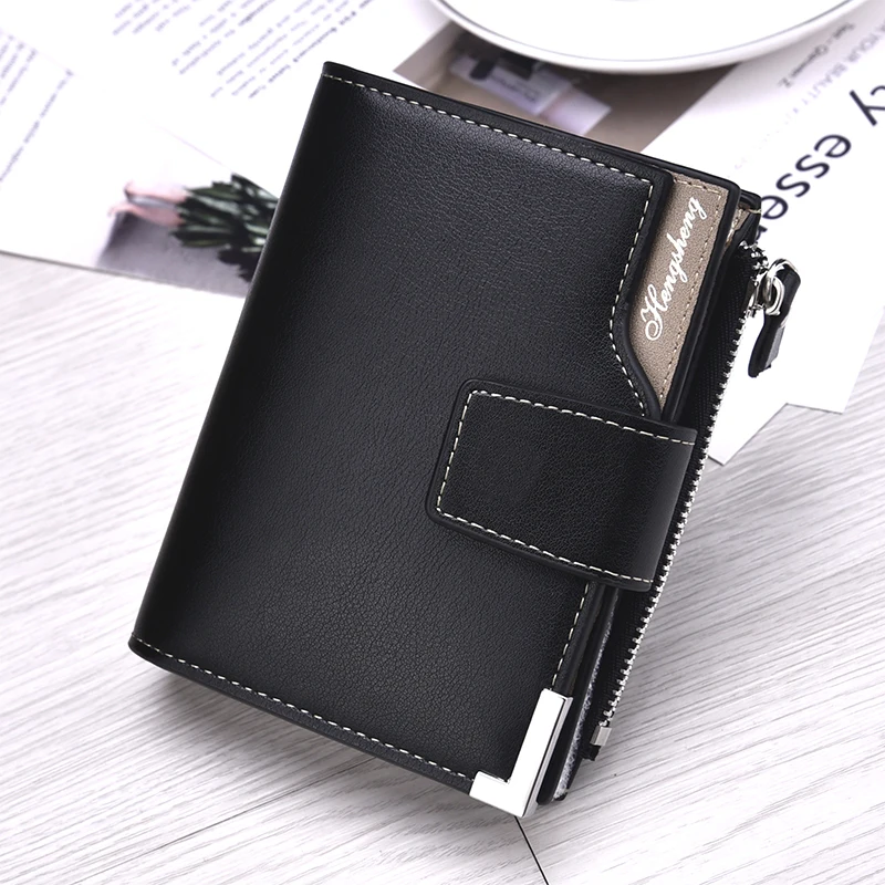 

New Korean casual men's wallet Short vertical locomotive British casual multi-function card bag zipper buckle right angle fold