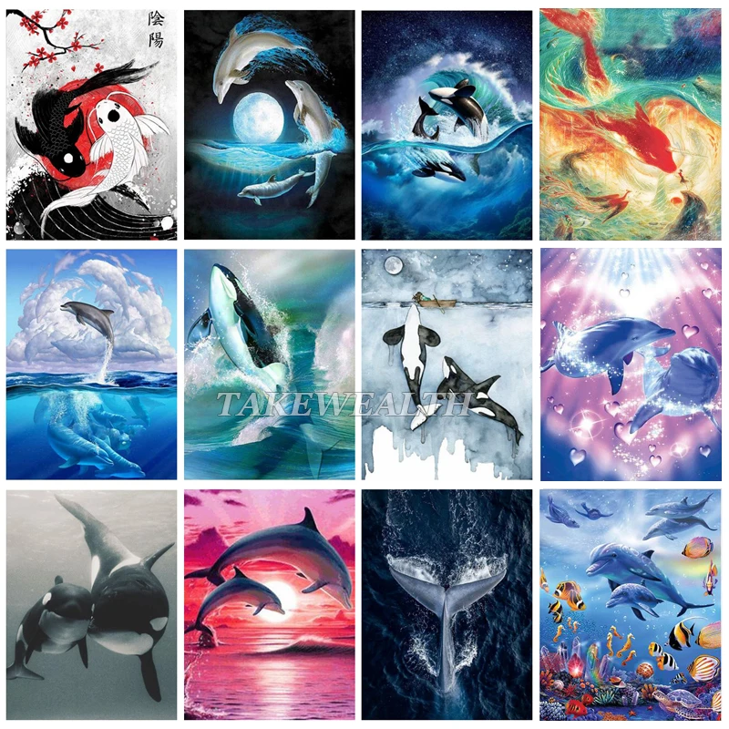 Полностью круглая 5D алмазная картина с китами океанскими пейзажами Вышивка
