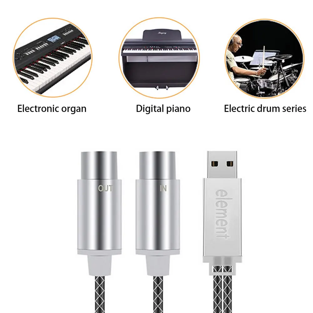 

IN-OUT Converter Professional USB MIDI ELEMENT MIDI Cable to USB Interface with Indicator Light FTP Processing Chip Metal Shell