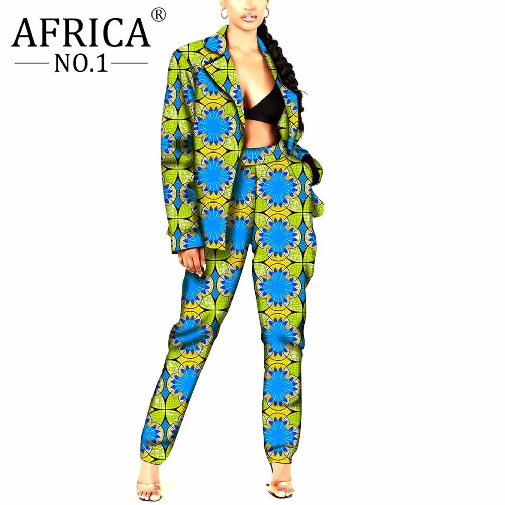 African Print Suit for Women Coats and Pants 2 pieces Outfits Jacket formal Ladies Femme Robe clothes Unlied Cotton Wax V2026009