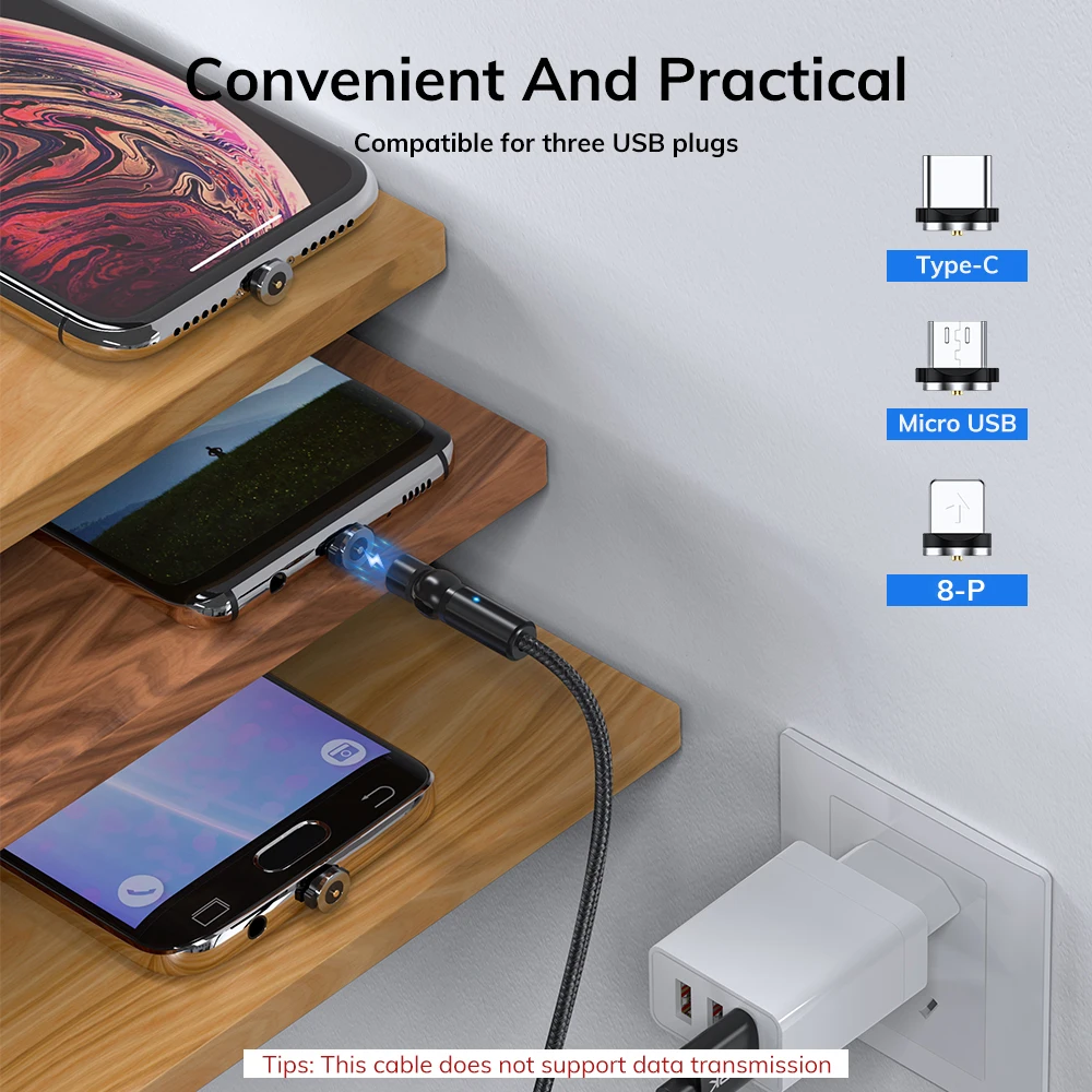 

540 Rotate Magnetic Charger Cable Micro USB Type C Cable Magnet Charging Mobile Phone Charger Wire For iPhone 12 Pro XS Xiaomi