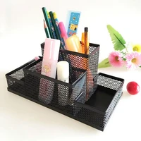 1pc black metal mesh box pen pencils holder case desk stationery storage organizer home office useful save space