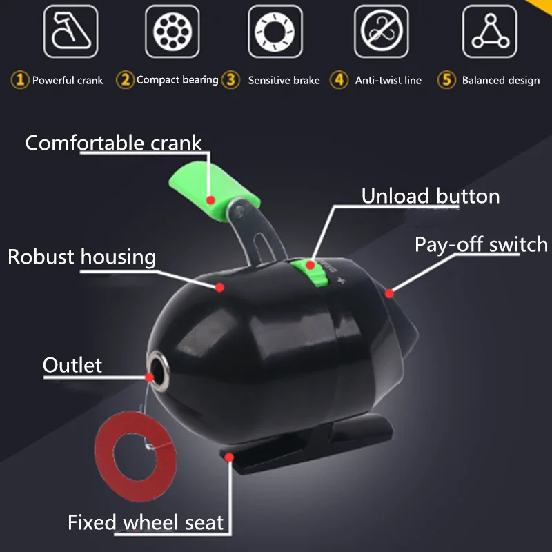 

Children's closed round slingshot fishing reel for outdoor archery built-in single rocker fishing boat fishing accessories