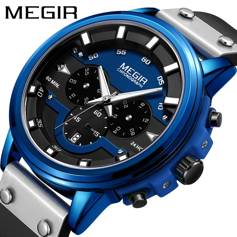 

MEGIR New Multifunctional Fashion Sport Belt Chronograph Calendar Luminous Quartz Men's Watches Hands Relogio Masculino 2080G