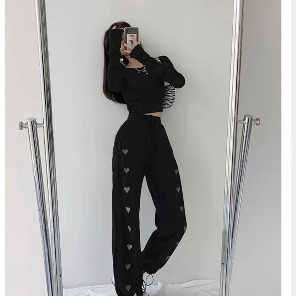 

Jogger sweatpants ladies elastic waist street wear loose casual hip-hop pants wide-legged high-waist thinner Harajuku overalls