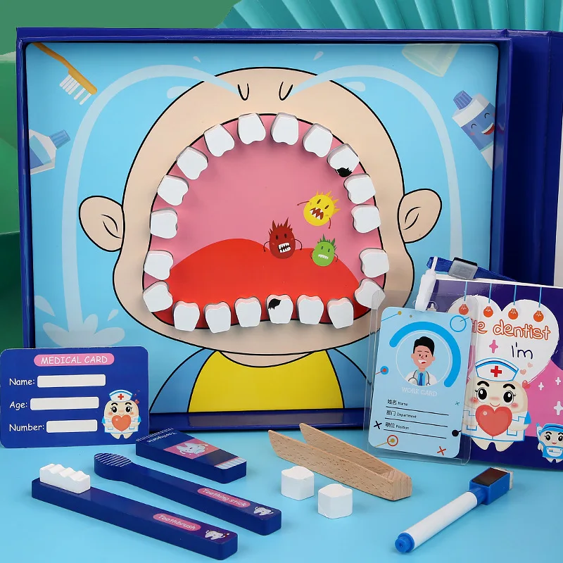 

Doctor Toys For Children Pretend Play Dentist Check Teeth Model Set Medical Kit Role Play Wooden Montessori Tooth Mold Kid Gift