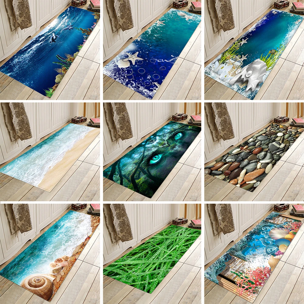 

Кухонный нескользящий фланелевый коврик, Противоскользящий коврик, коврик для спальни, входной двери, 3D морские пляжные узоры, коврик для с...