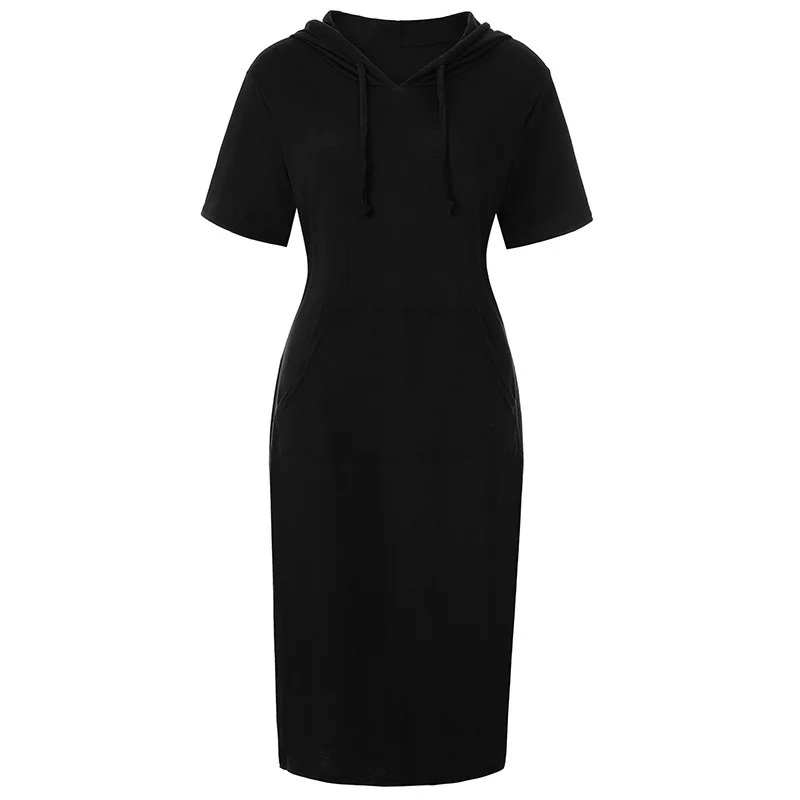 

Women's Short-Sleeved Long Hooded Dress Summer Cotton and Linen Comfortable Slim Casual and Elegant clothing