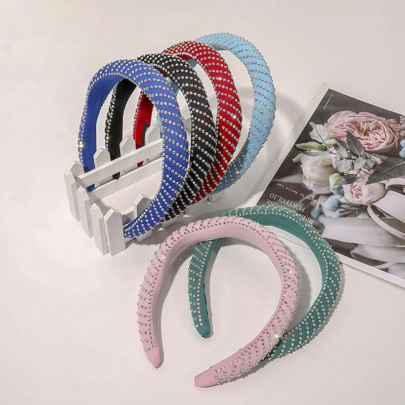 

1pc Exquisite Wave Rhinestone Headband Wave Wide Elastic Hairbands Sponge Bezel Tiara For Hair Accessories Korean Style Headband