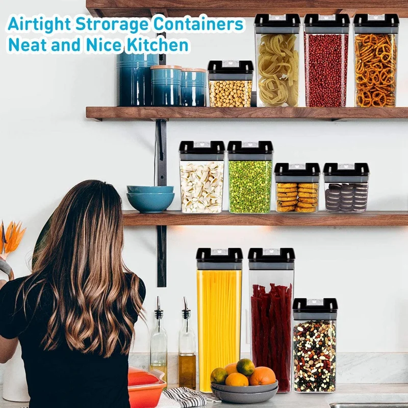 

Airtight Food Storage Containers,Plastic Cereal Containers with Easy Lock Lids for Kitchen Pantry Organization,Storage