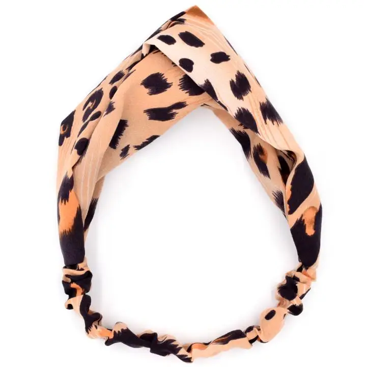 Orange Leopard Color Женская головная повязка леопардовые принты повязка на волосы "тюрбан" с перекрестным узлом эластичные резинки для волос модные спортивные аксессуары для волос для девочек - Цвет: Orange Leopard Color