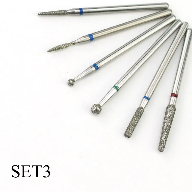 SET3 6 шт. набор алмазных сверл для ногтей, фреза для маникюра, пилочки для ногтей, аксессуары для электрического станка, инструменты для педикюра - Цвет: SET3