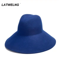 new chic fedora for women drooping big edge jazz wool top hat autumn winter warm hats ladies leisure vacation style hat modeling