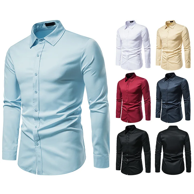 

Men's Long Sleeve Fashion Button-down Shirt Solid Color Shirt Slim Fit Shirt