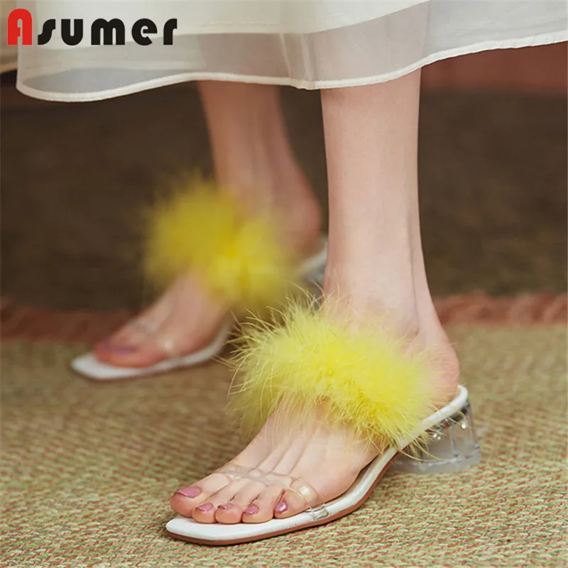 

Asumer 2021 New Arrive Women Slipper Patent Leather Pvc Transparent High Heels Casual Party Shoes Summer Beach Women Slipper