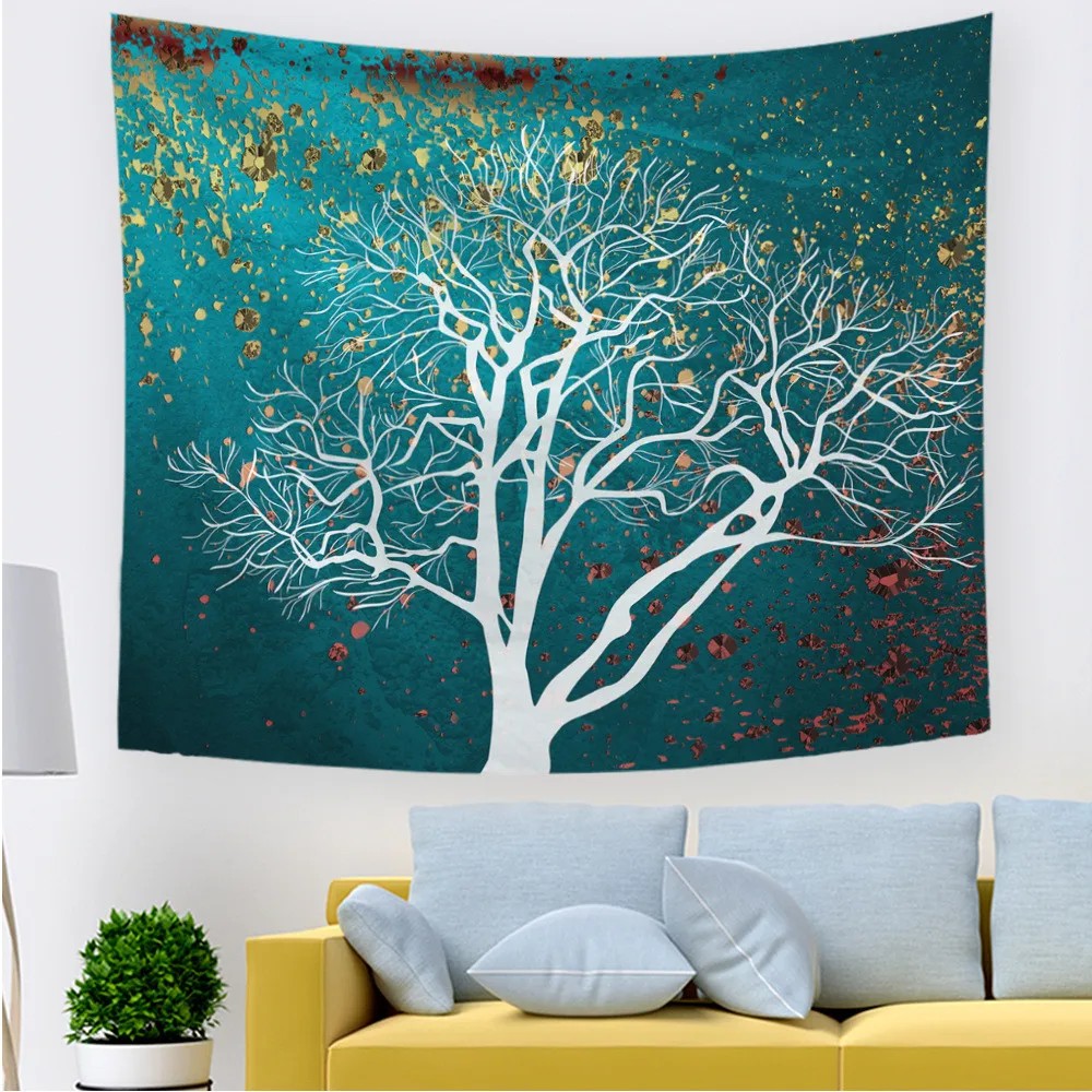 Psychedelic настенный гобелен синий лес хиппи Природный дерево галактика Покрывало